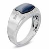 Thumbnail Image 1 of Men's Cushion-Cut Simulated Grey Hawk's Eye and Diamond Accent Ring in 10K White Gold