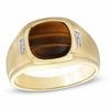 Thumbnail Image 1 of Men's 10.0mm Cushion-Cut Tiger's Eye and Diamond Accent Ring in 10K Gold