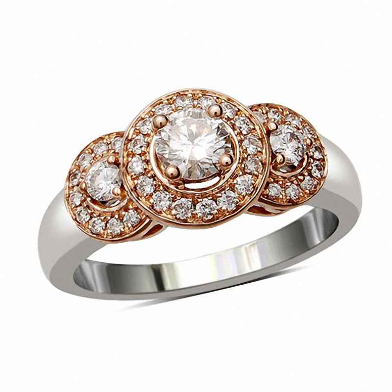 0.63 CT. T.W. Diamond Three Stone Frame Engagement Ring in 14K Two-Tone Gold