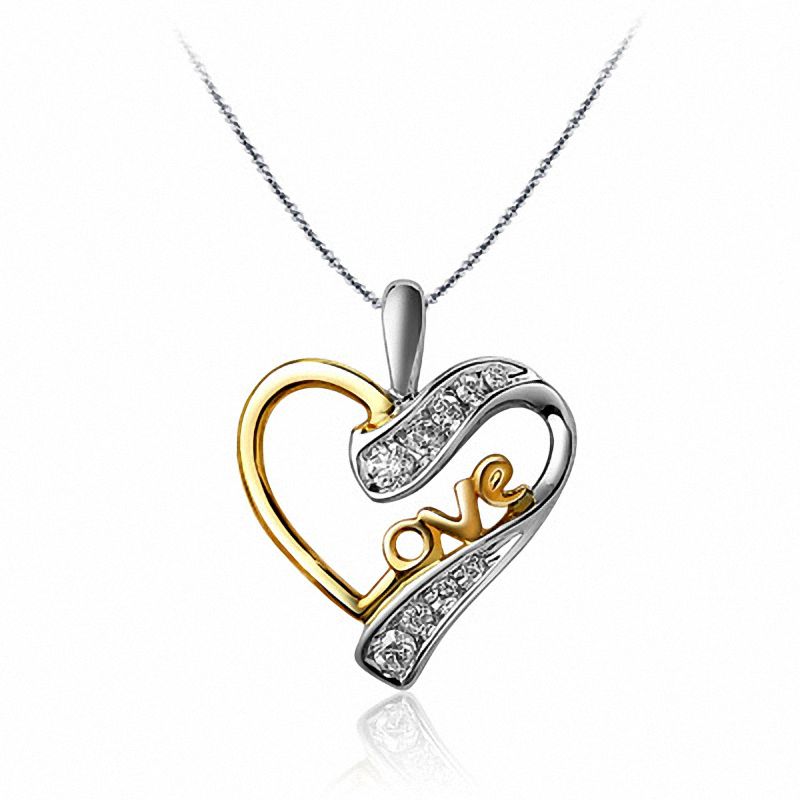 0.10 CT. T.W. Diamond Heart-Shaped "Love" Pendant in 10K White Gold