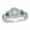 1.00 CT. T.W. Enhanced Blue and White Diamond Frame Engagement Ring in 14K White Gold