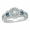 Thumbnail Image 1 of 1.00 CT. T.W. Enhanced Blue and White Diamond Frame Engagement Ring in 14K White Gold