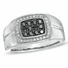 Thumbnail Image 1 of Men's Black Sapphire and 0.14 CT. T.W. Diamond Frame Ring in 10K White Gold