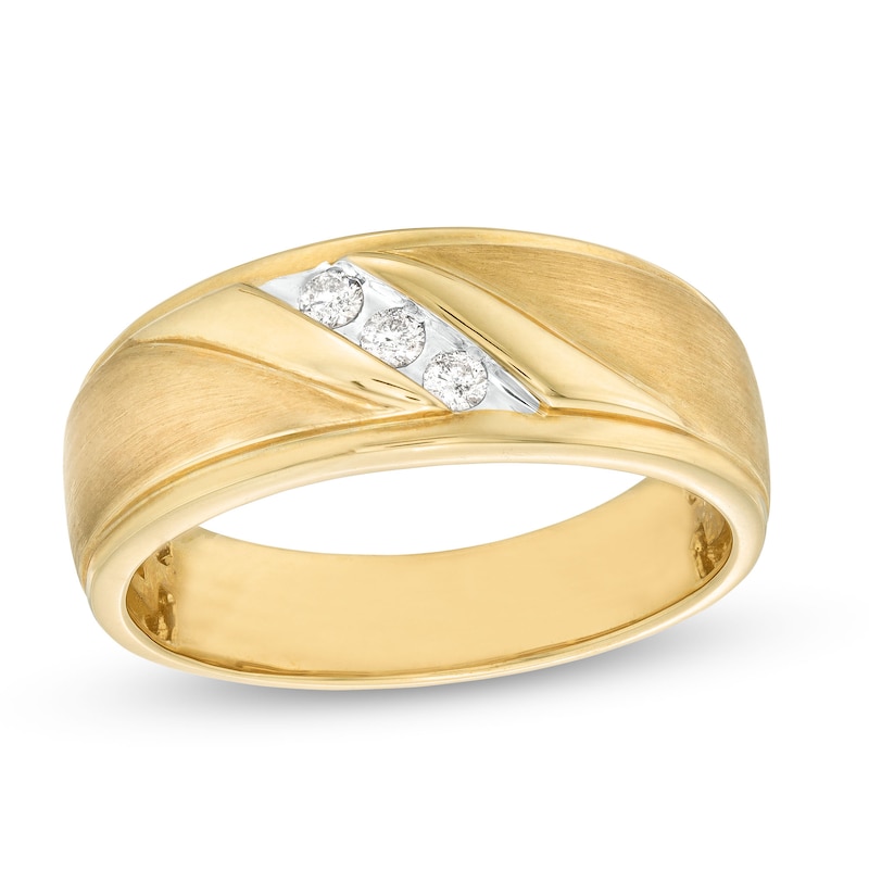 Main Image 1 of Men's 0.10 CT. T.W. Diamond Three Stone Slant Band in 10K Gold