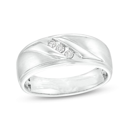0.10 CT. T.W. Diamond Three Stone Slant Band in 10K White Gold