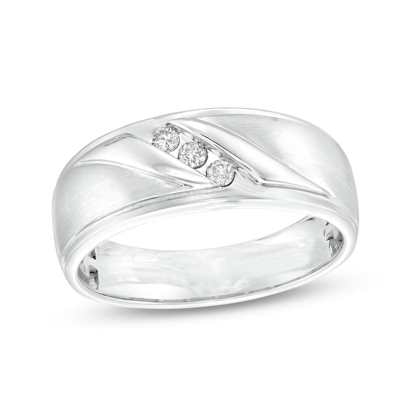 Main Image 1 of Men's 0.10 CT. T.W. Diamond Three Stone Slant Band in 10K White Gold