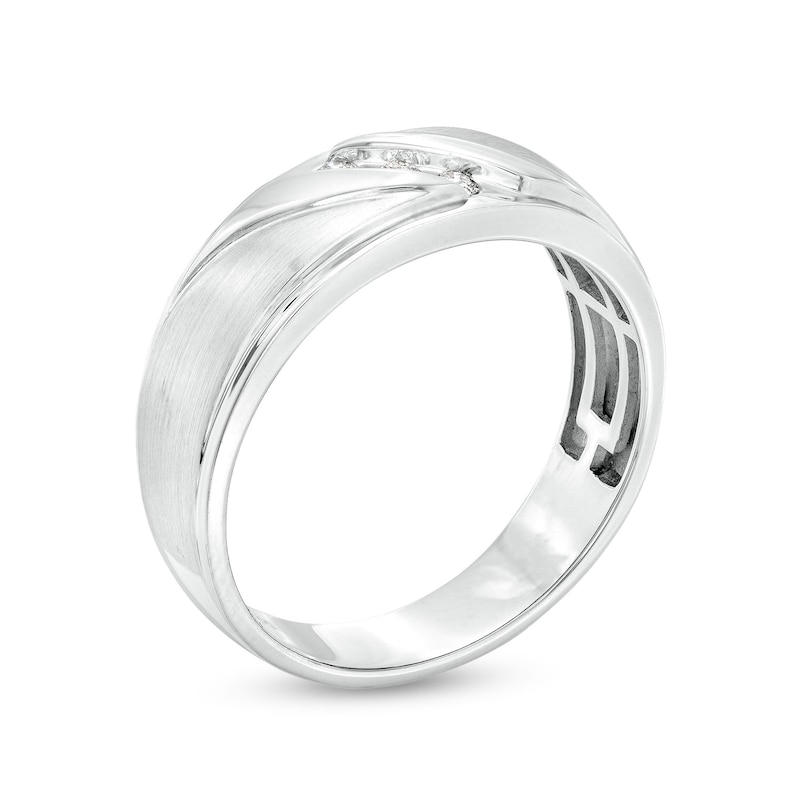 Main Image 3 of Men's 0.10 CT. T.W. Diamond Three Stone Slant Band in 10K White Gold