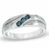 Thumbnail Image 0 of Men's 0.25 CT. T.W. Enhanced Blue Diamond Three Stone Slant Band in Sterling Silver