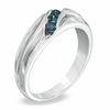 Thumbnail Image 1 of Men's 0.25 CT. T.W. Enhanced Blue Diamond Three Stone Slant Band in Sterling Silver