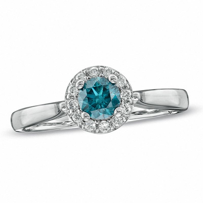 0.50 CT. T.W. Enhanced Blue and White Diamond Frame Engagement Ring in 14K White Gold