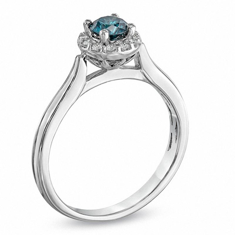 0.50 CT. T.W. Enhanced Blue and White Diamond Frame Engagement Ring in 14K White Gold