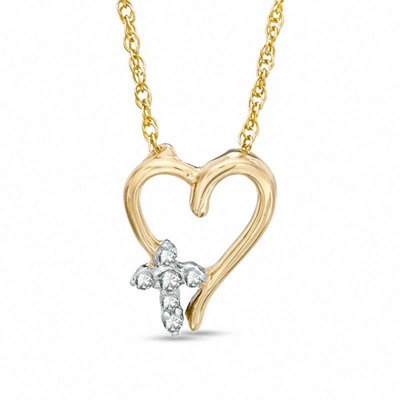 Main Image 1 of Diamond Accent Heart with Cross Pendant in 10K Gold
