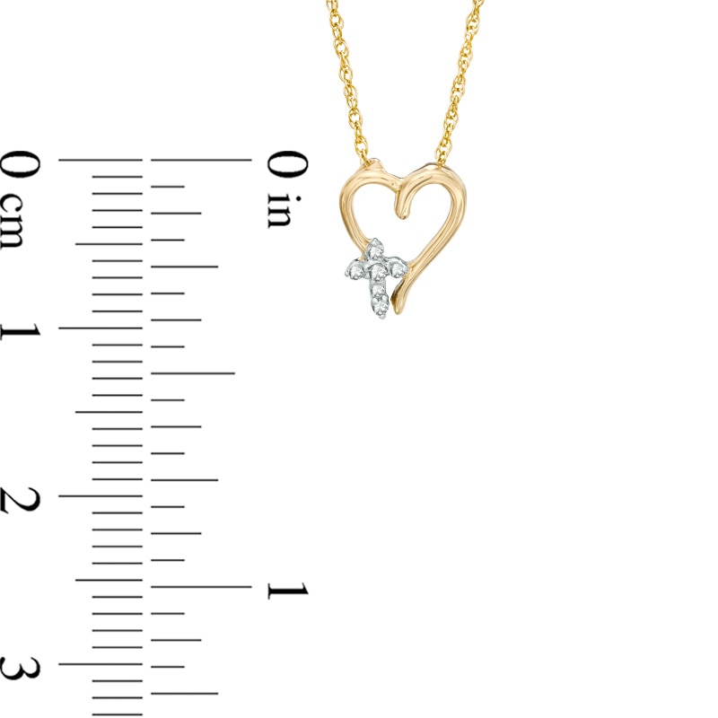 Diamond Accent Heart with Cross Pendant in 10K Gold