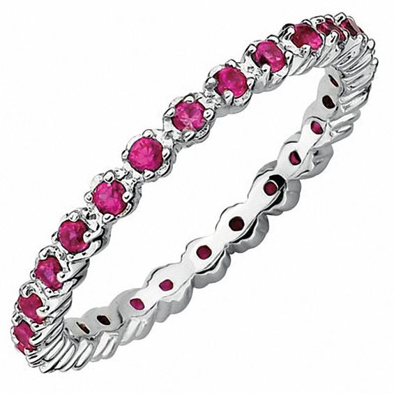 Stackable Expressions™ Lab-Created Ruby Prong-Set Eternity Ring in Sterling Silver