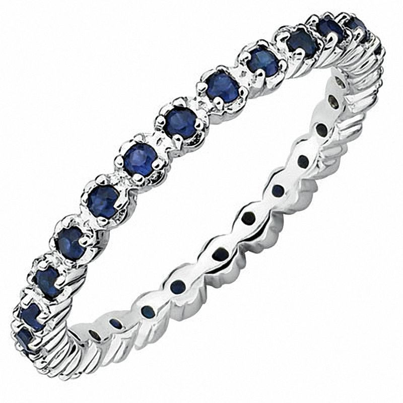 Stackable Expressions™ Lab-Created Blue Sapphire Prong-Set Eternity Ring in Sterling Silver