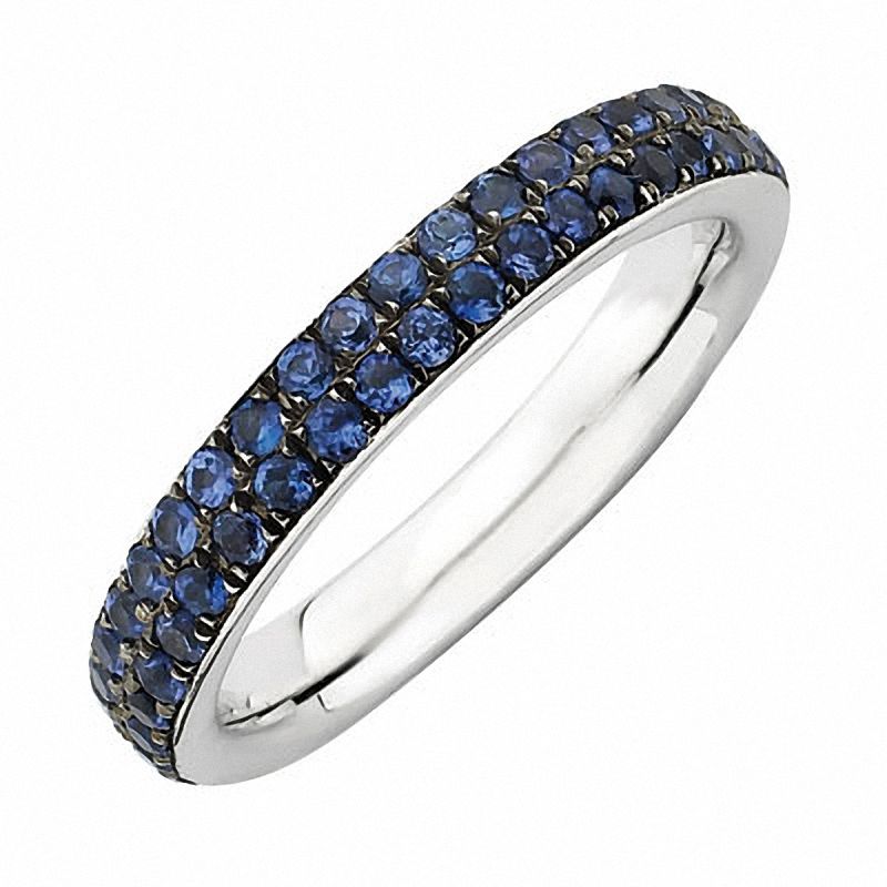 Stackable Expressions™ Lab-Created Blue Sapphire Two Row Eternity Ring in Sterling Silver