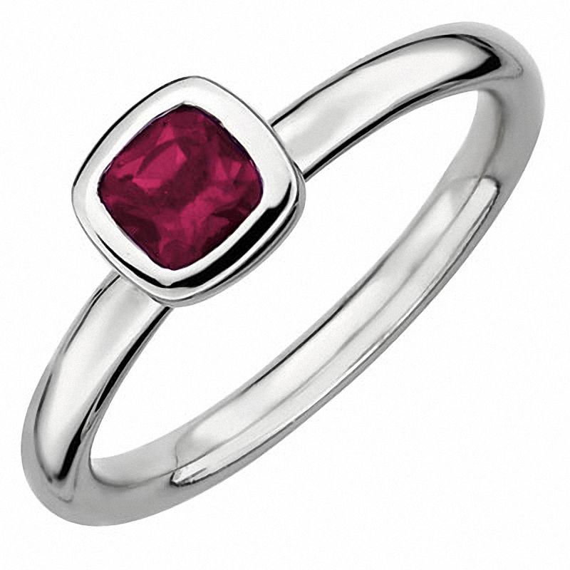 Stackable Expressions™ 5.0mm Cushion-Cut Rhodalite Garnet Ring in Sterling Silver