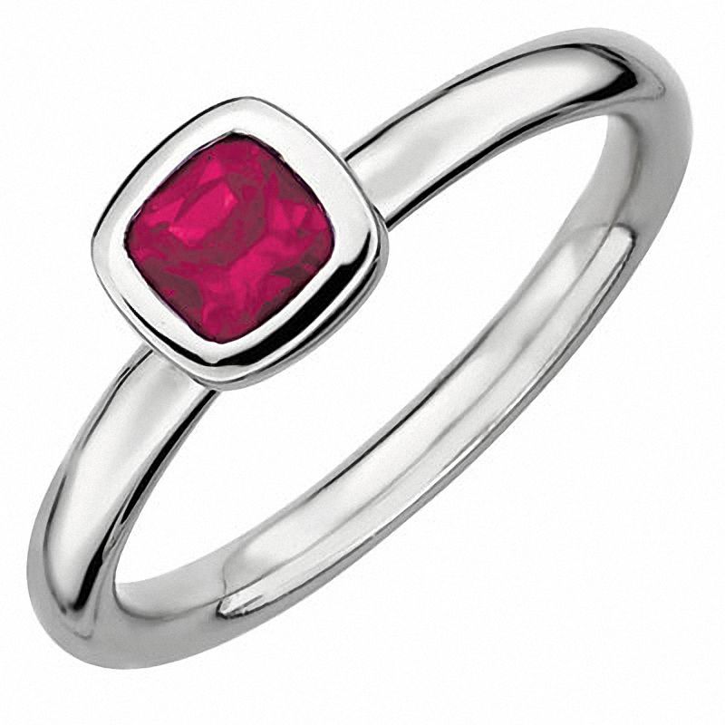 Main Image 1 of Stackable Expressions™ 5.0mm Cushion-Cut Lab-Created Ruby Ring in Sterling Silver