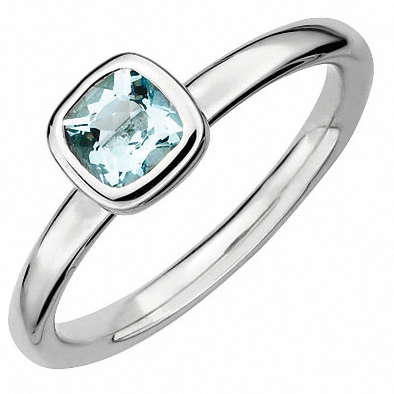 Stackable Expressions™ 5.0mm Cushion-Cut Aquamarine Ring in Sterling Silver