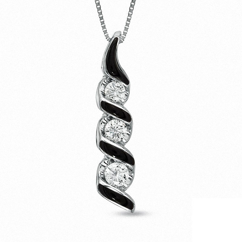 Sirena™ Black Eyes  0.25 CT. Diamond Three Stone Pendant in 14K White Gold with Black Enamel