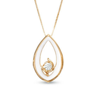 Sirena™ 0.14 CT. Diamond Solitaire Pendant in 14K Gold with White Enamel