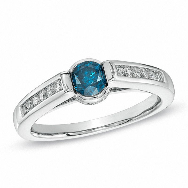 Main Image 1 of 0.63 CT. T.W. Enhanced Blue and White Diamond Engagement Ring in 14K White Gold