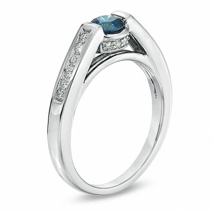 0.63 CT. T.W. Enhanced Blue and White Diamond Engagement Ring in 14K White Gold