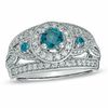 Thumbnail Image 1 of 1.00 CT. T.W. Enhanced Blue and White Diamond Vintage-Style Engagement Ring in 14K White Gold