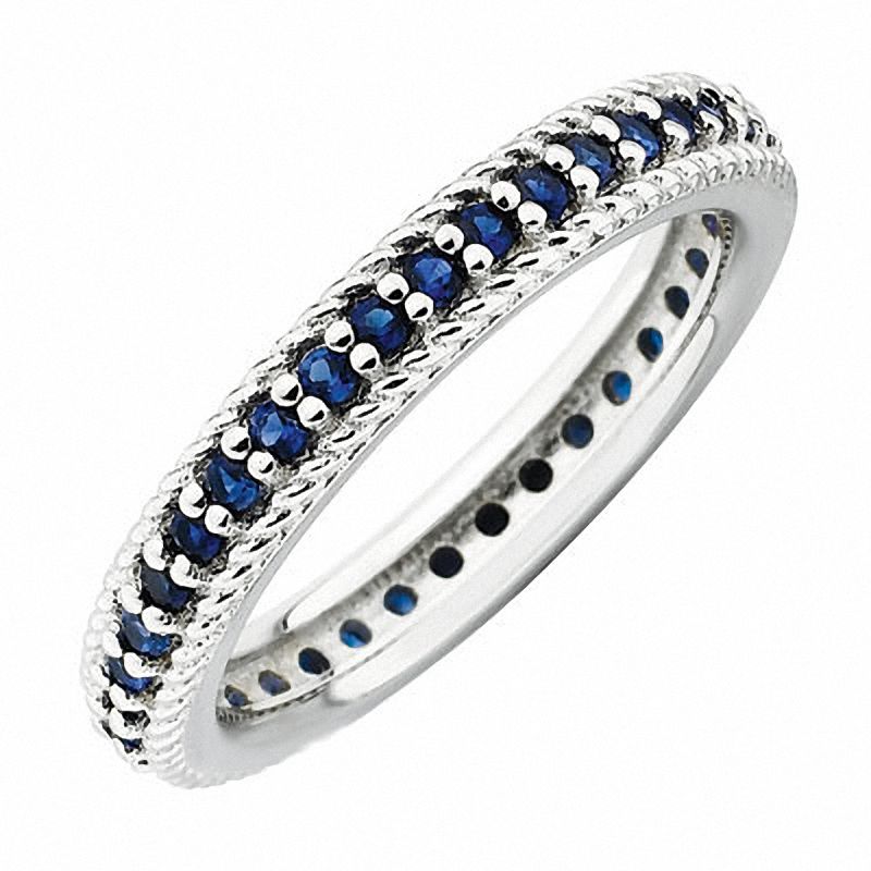 Main Image 1 of Stackable Expressions™ Lab-Created Blue Sapphire Eternity Ring in Sterling Silver