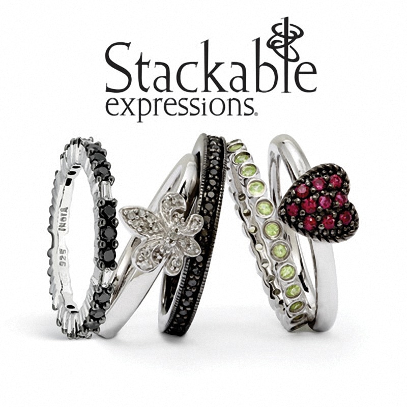 Main Image 2 of Stackable Expressions™ Diamond Accent Fleur-De-Lis Ring in Sterling Silver