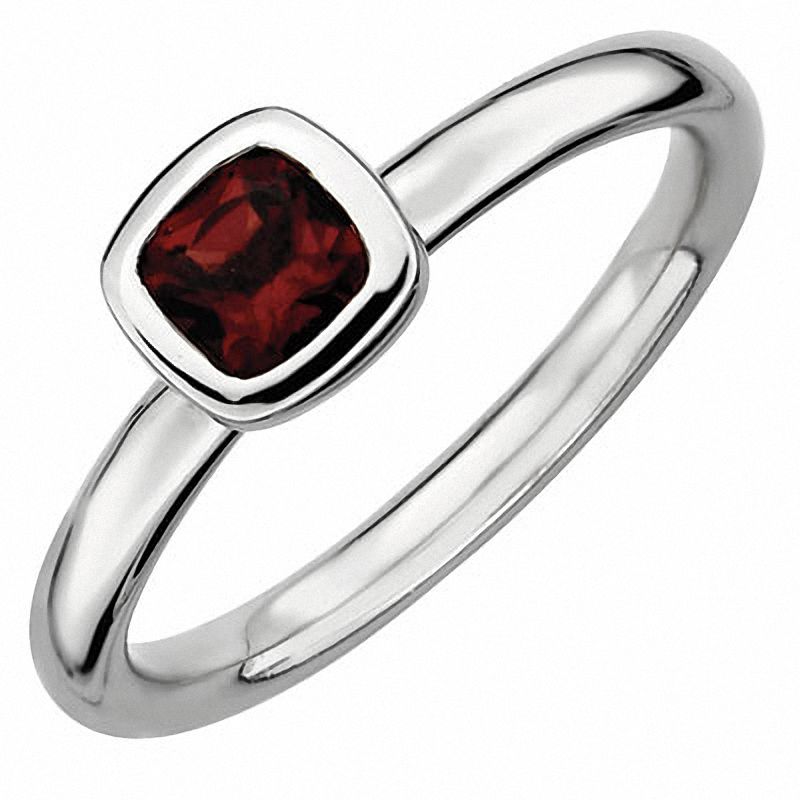 Stackable Expressions™ 5.0mm Cushion-Cut Garnet Ring in Sterling Silver
