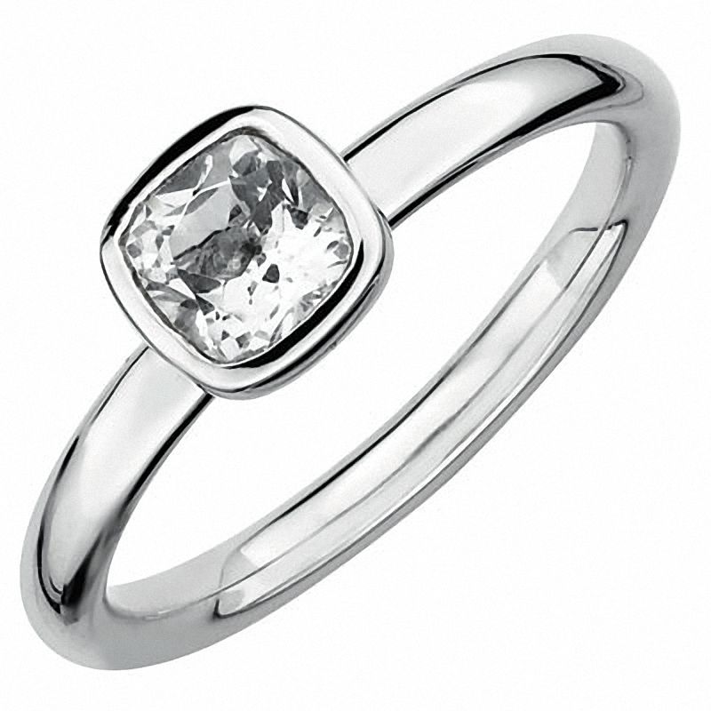 Main Image 1 of Stackable Expressions™ 5.0mm Cushion-Cut White Topaz Ring in Sterling Silver