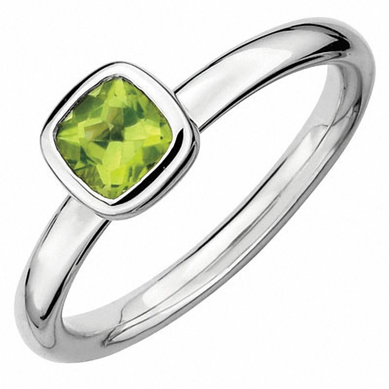 Stackable Expressions™ 5.0mm Cushion-Cut Peridot Ring in Sterling Silver
