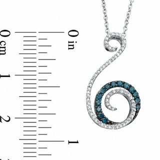 0.33 CT. T.W. Enhanced Blue and White Diamond Swirl Drop Pendant in Sterling Silver