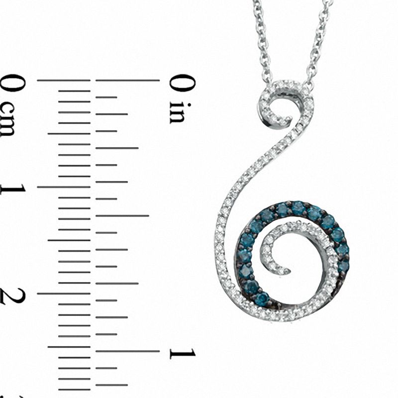 0.33 CT. T.W. Enhanced Blue and White Diamond Swirl Drop Pendant in Sterling Silver