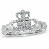 Thumbnail Image 1 of Heart-Shaped Multi-Diamond Accent Claddagh Ring in 10K White Gold