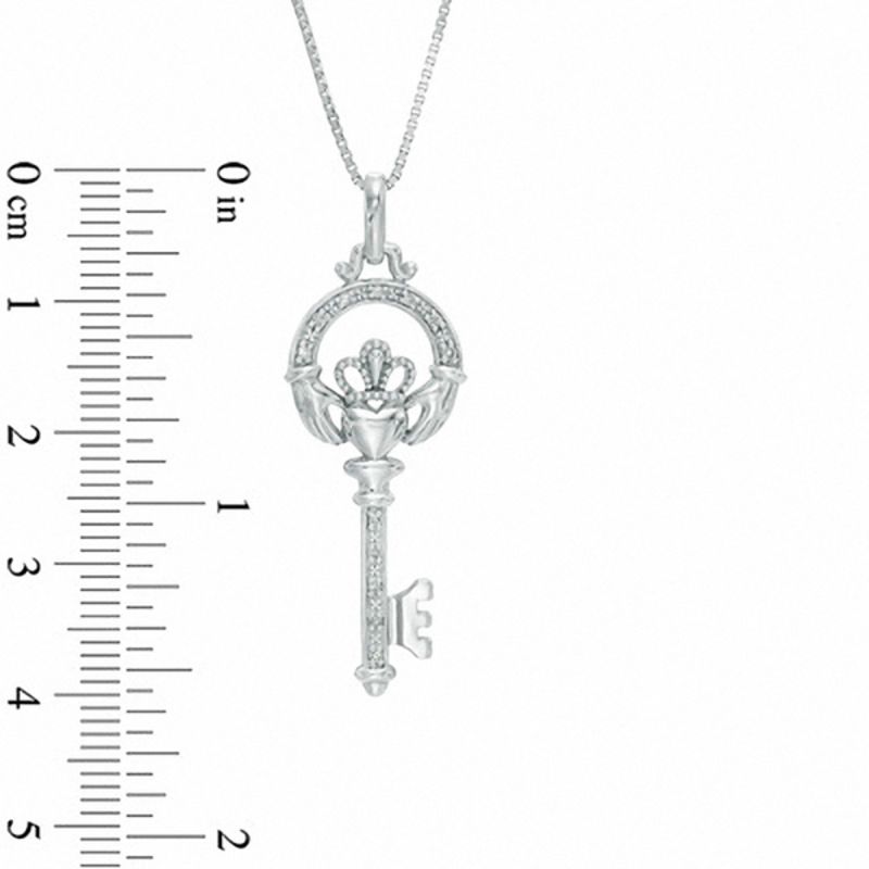 Main Image 2 of Diamond Accent Claddagh Top Key Pendant in Sterling Silver