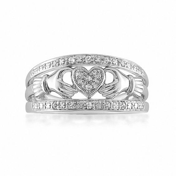 0.085 CT. T.W. Diamond Claddagh Ring in Sterling Silver Peoples Jewellers