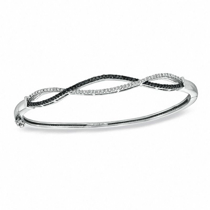 0.50 CT. T.W. Enhanced Black and White Diamond Criss-Cross Bangle in Sterling Silver|Peoples Jewellers