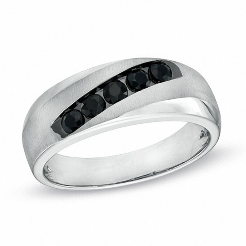 Black Sapphire Five Stone Slant Band in 10K White Gold