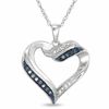 Thumbnail Image 0 of 0.15 CT. T.W. Enhanced Blue and White Diamond Flowing Heart Pendant in Sterling Silver