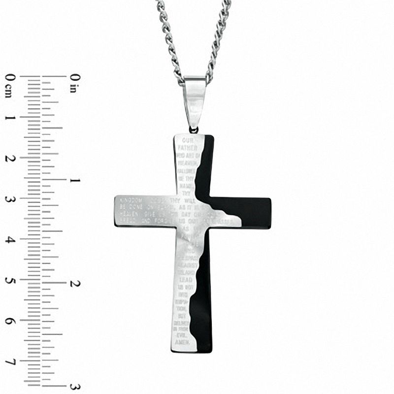 Main Image 2 of Men's Lord's Prayer Tablet Cross Pendant in Two-Tone Stainless Steel - 24"