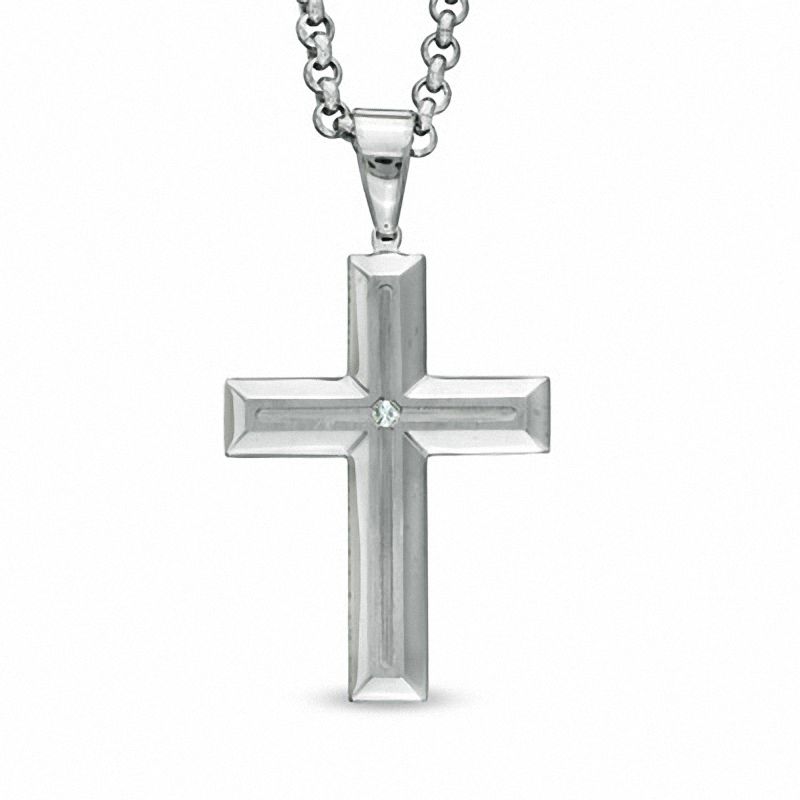 Men's Diamond Accent Cross Pendant in Stainless Steel - 24"|Peoples Jewellers