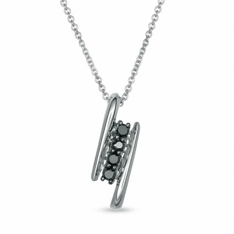 Main Image 1 of 0.20 CT. T.W. Black Diamond Slant Bypass Pendant in Sterling Silver