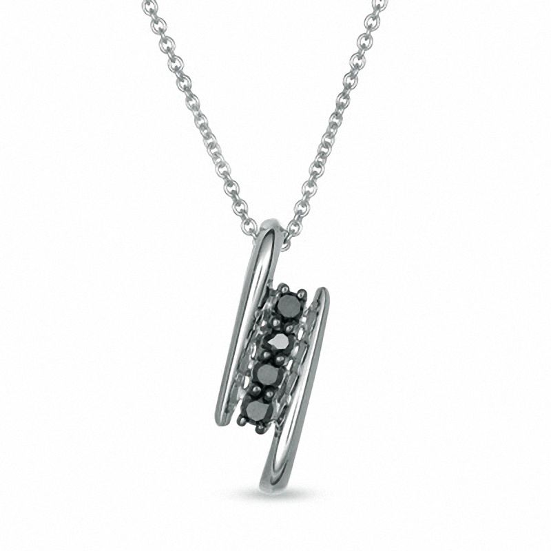 0.20 CT. T.W. Black Diamond Slant Bypass Pendant in Sterling Silver