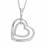 0.09 CT. T.W. Diamond Double Heart Outline Pendant in Sterling Silver