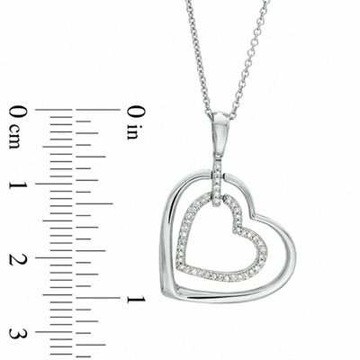 0.09 CT. T.W. Diamond Double Heart Outline Pendant in Sterling Silver