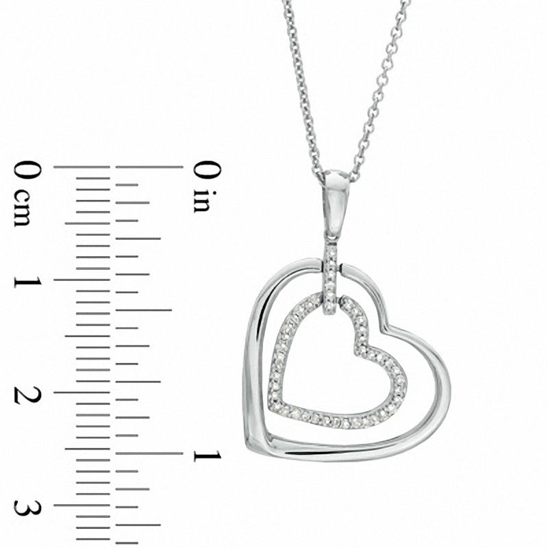 Main Image 2 of 0.09 CT. T.W. Diamond Double Heart Outline Pendant in Sterling Silver