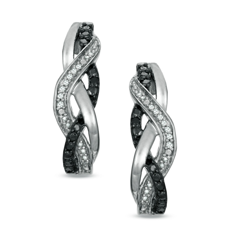 0.09 CT. T.W. Enhanced Black and White Diamond Loose Braid Hoop Earrings in Sterling Silver