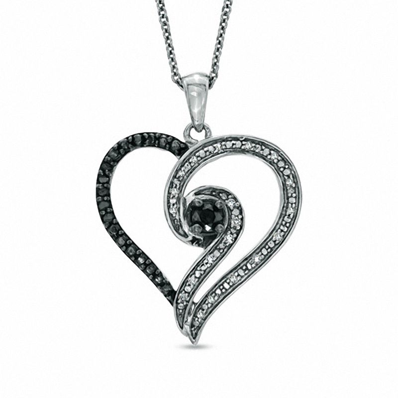 0.20 CT. T.W. Enhanced Black and White Diamond Heart Swirl Pendant in Sterling Silver|Peoples Jewellers